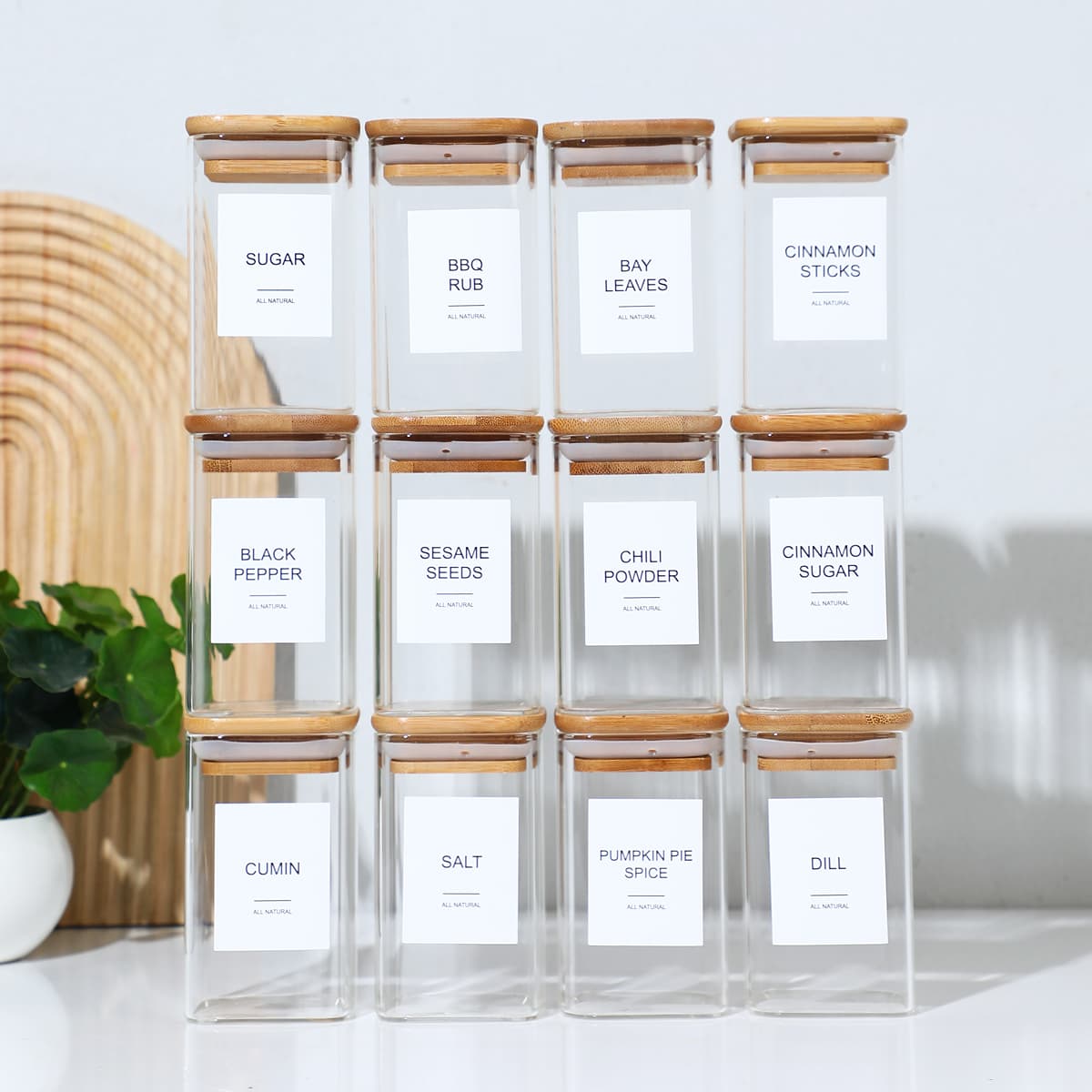 Glass Spice Jars, Set of 12